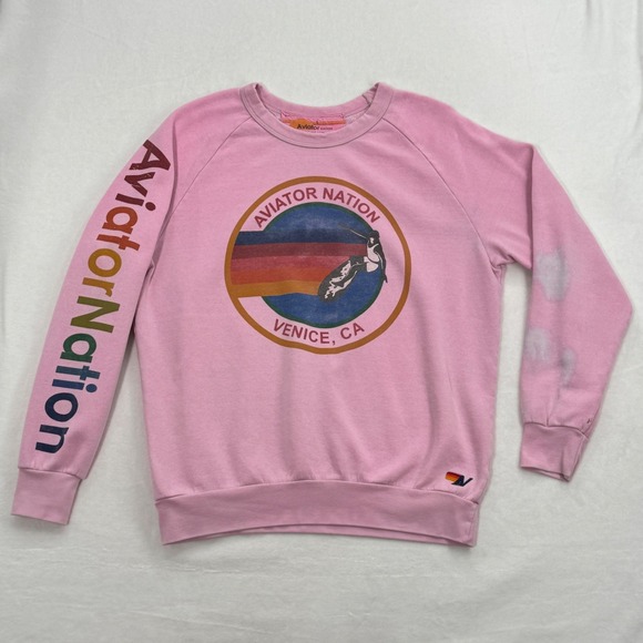 Aviator Nation Tops - Aviator Nation Crewneck Sweatshirt Womens L Pink Pullover Venice Beach Surfer